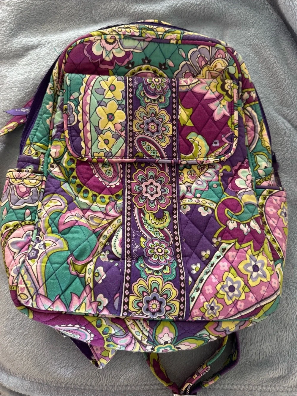 Vera Bradley Quilted Paisley Backpack in Purple, Green, Yellow, Pink